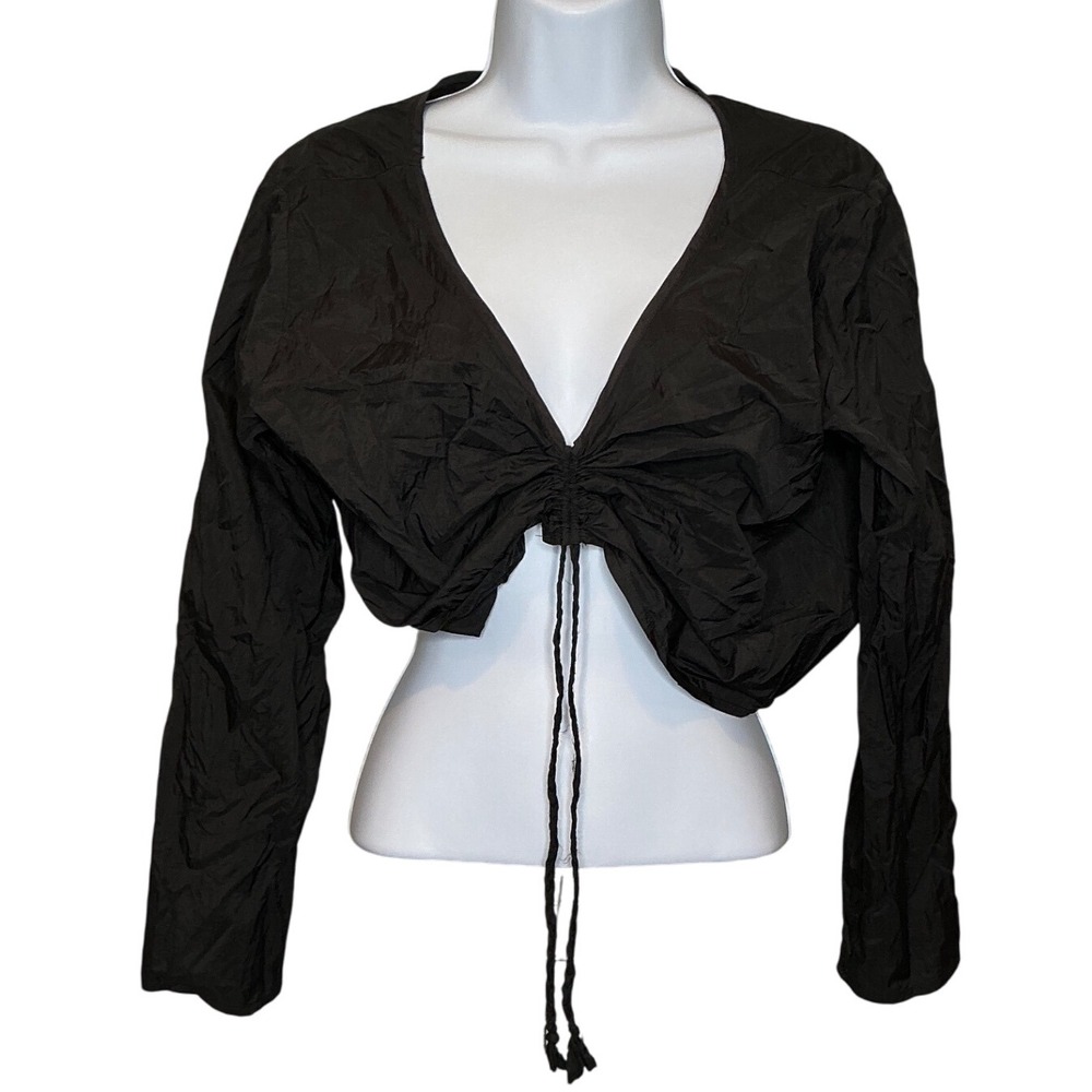 MIA INSPIRATION Womens Black Ruched Tie Front Top Sz M Cropped Going Out Flirty